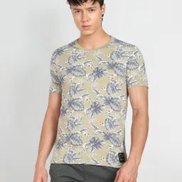 Flying Machine Men Floral Printed V-Neck Tropical Raw Edge Slim Fit T-shirt-picture-27