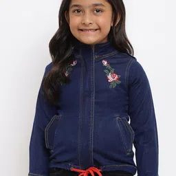 TALES & STORIES Girls Blue Solid Denim Jacket-57