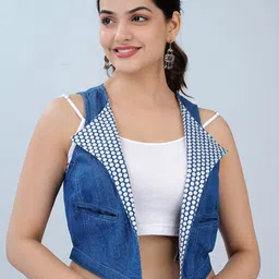 SUMAVI-FASHION Sleeveless Crop Denim Jacket-13
