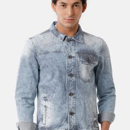 Voi Jeans Men Blue Washed Denim Jacket-image-129
