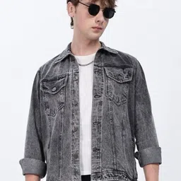 TBS- THE BARGAIN STREET Men Spread Collar Solid Cotton Casual Lightweight Denim Jacket-picture-29
