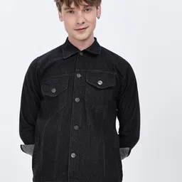 TBS- THE BARGAIN STREET Men Spread Collar Solid Cotton Casual Lightweight Denim Jacket-picture-47