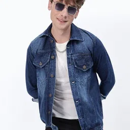 TBS- THE BARGAIN STREET Men Spread Collar Solid Cotton Casual Lightweight Denim Jacket-picture-12