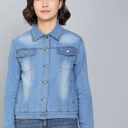 Kotty Women Blue Washed Colourblocked Denim Jacket-image-11