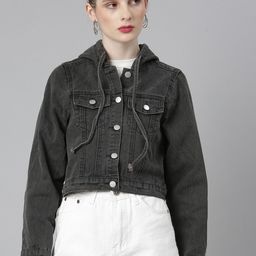 SHOWOFF Windcheater Hooded Crop Denim Jacket-40