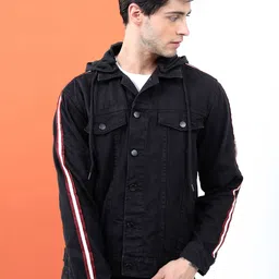 HIGHLANDER Men Black Striped Denim Jacket-picture-17