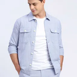 ONEMILE Men Washed Striped without Crop Denim Jacket-9