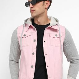 Campus Sutra Hooded Windcheater Outdoor Denim Jacket with Patchwork-48