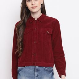 Mayra Women Spread Collar Corduroy Denim Jacket-image-67