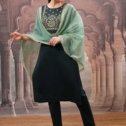 Vishudh Green Embroidered Straight Kurta with Trouser & Dupatta-49