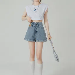 LULU & SKY Women Slim Fit High-Rise Denim Shorts-picture-5