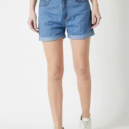 DressBerry Women Blue Washed Mid-Rise Denim Shorts-picture-38
