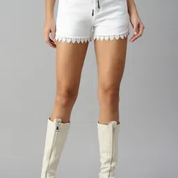 SHOWOFF Women White Denim Shorts-picture-17