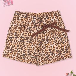 CUTECUMBER Girls Brown Animal Printed Denim Shorts-image-49