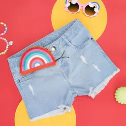 Pantaloons Junior Girls Mid-Rise Pure Cotton Denim Shorts With Pouch-image-36