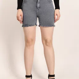 LIVE OK Women Skinny Fit High-Rise Denim Shorts-image-67