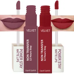PERPAA Set Of 2 Waterproof Liquid Matte Power Stay Lipstick-Timeless Mauve & Apple Red-4ml-55