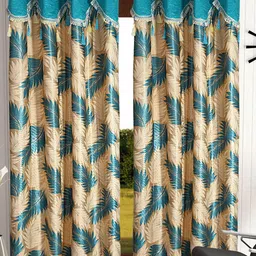 Cortina Blue & Beige Set of 2 Floral Door Curtain-13