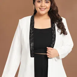 wild U Plus Size Tailored Fit Notched Lapel Long Sleeves Front Open Sequinned Blazers-20