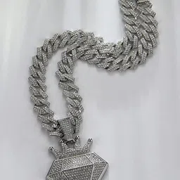 Krelin Men Silver-Plated Rhinestone Studded Hip Hop Style Crown Pendant with Chains-image-98