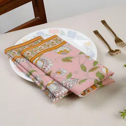 TARAN LIVING 4 Pieces Pink Floral Printed Cotton Table Napkins-18