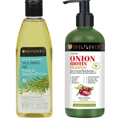Soulflower Set of Tea Tree Hair Treatment Oil 225 ml & Onion Biotin Shampoo 300 ml-14
