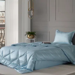 Stoa Paris Date Night Collection Blue Solid AC Room 150 GSM Satin Single Bed Comforter-image-22