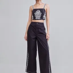 Style Island Women Embroidered Side Panel Straight Fit Parallel Trouser-image-3