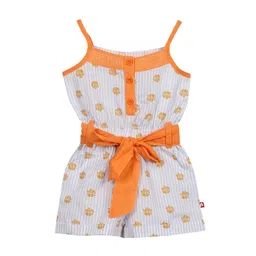Nino Bambino Girls White & Orange Organic Cotton Printed Sustainable Playsuit-picture-23