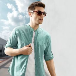 Roadster Men Sea Green & White Regular Fit Printed Casual Sustainable Shirt-image-31