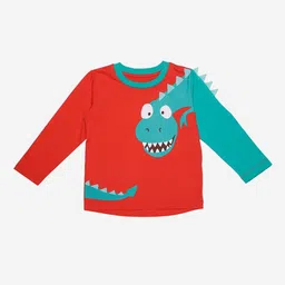 Nino Bambino Kids Red Printed Round Neck Sustainable Organic Cotton T-shirt-image-98