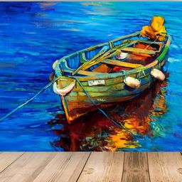 Wallpics Blue & Green Boat Wall Poster-22