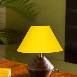 Devansh Yellow Wooden Traditional Frustum Shaped Table Lamp-54