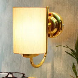 Devansh White & Gold-Toned Textured Contemporary Metal Cylinder Wall Lamp-18