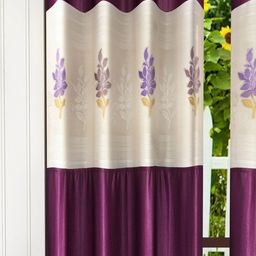 Homefab India Burgundy & Cream-Coloured Set of 2 Floral Sheer Window Curtain-2