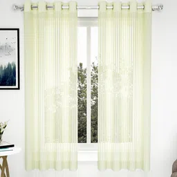 Story@home Cream Set of 2 Striped Sheer Window Curtain-12