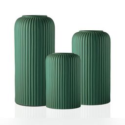 LASAKI Evelyn Deep Jungle Green 3 Pieces Textured Ceramic Cylindrical Flower Vase-16