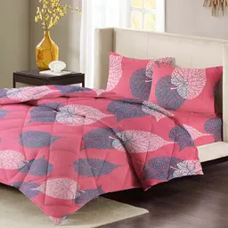 bsb home Pink & Grey Floral Microfiber Double King Superfine Bedding Set-image-81