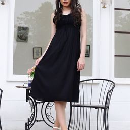 Sera Black Shoulder Straps Tie-Ups Detail A-Line Dress-image-45