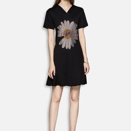 JC Collection Black & Silver-Toned Floral A-Line Dress-image-33