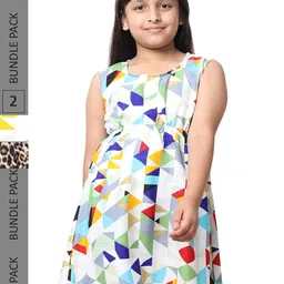 BAESD Girls Pack Of 2 Geometric Printed Sleeveless Crepe A-Line Dress-picture-47
