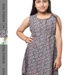 BAESD Girls Pack Of 2 Floral Printed Sleeveless Crepe A-Line Dress-picture-37