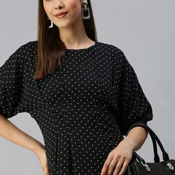 SHOWOFF Black Crepe A-Line Dress-image-29