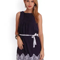 BAESD Sleeveless Lace Detailed Belted Crepe Mini A-Line Dress-picture-53