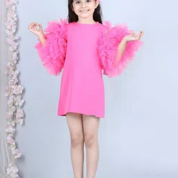 THE LITTLE CELEBS Flared Sleeve Crepe A-Line Dress-picture-29