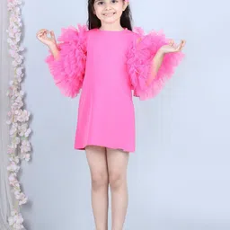 THE LITTLE CELEBS Flared Sleeve Crepe A-Line Dress-picture-55