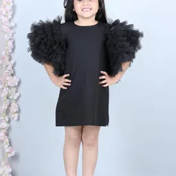 THE LITTLE CELEBS Flared Sleeve Crepe A-Line Dress-picture-42