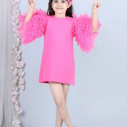 THE LITTLE CELEBS Flared Sleeve Crepe A-Line Dress-picture-35