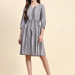 BAESD Tribal Printed Notched Neck Puff Sleeve A-Line Dress-picture-27