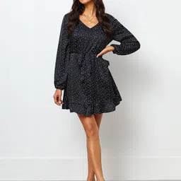 The Roadster Lifestyle Co Printed Crepe A-Line Dress-image-66